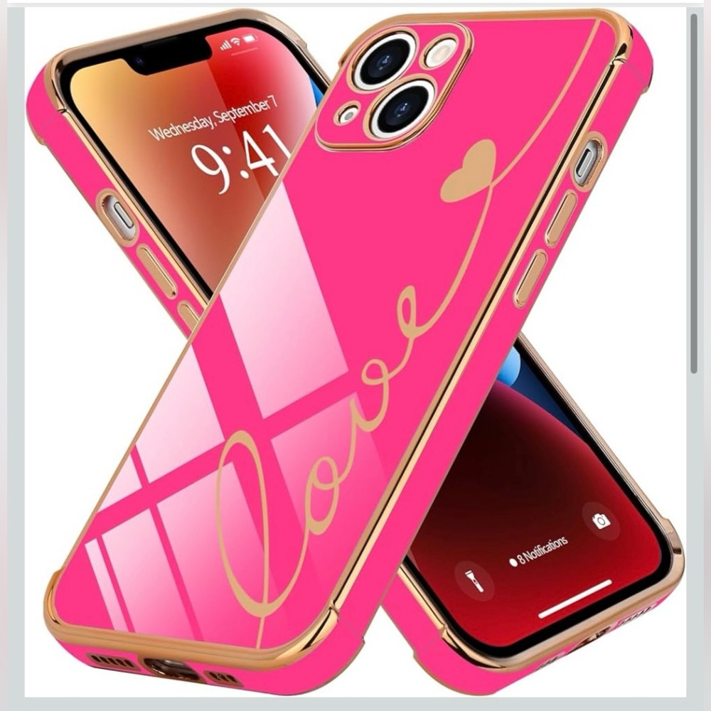 iPhone 14 Chic Pink Love Heart Phone Case